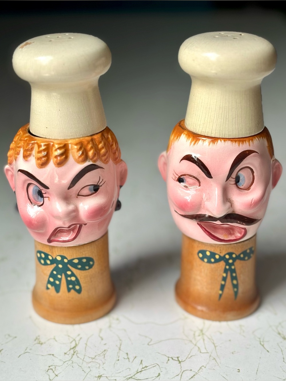 MCM Fred Roberts Co Suzette and Pierre Figural French Chef Salt & Pepper Shakers
